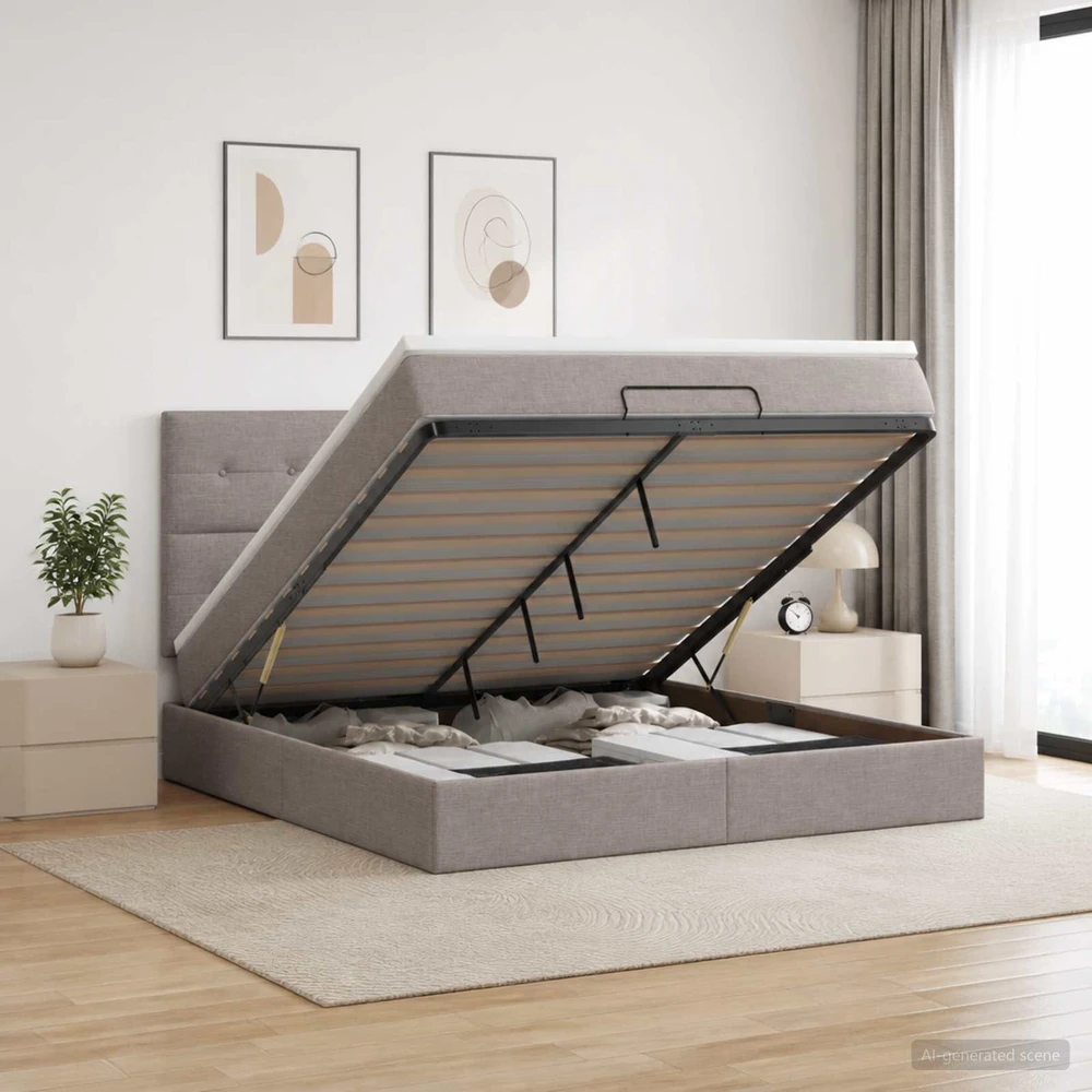 Otmana lova su matracsu ir LED Taupe 140 x 190 cm Audinys