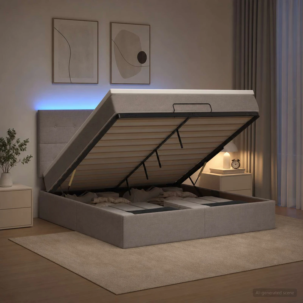 Otmana lova su matracsu ir LED Taupe 140 x 190 cm Audinys