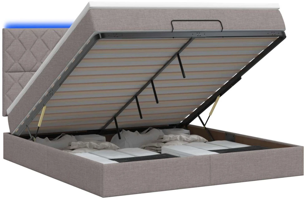 Otmana lova su matracsu ir LED Taupe 140 x 190 cm Audinys