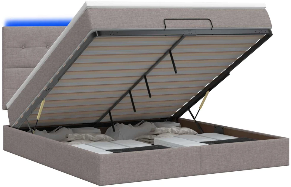 Otmana lova su matracsu ir LED Taupe 140 x 190 cm Audinys
