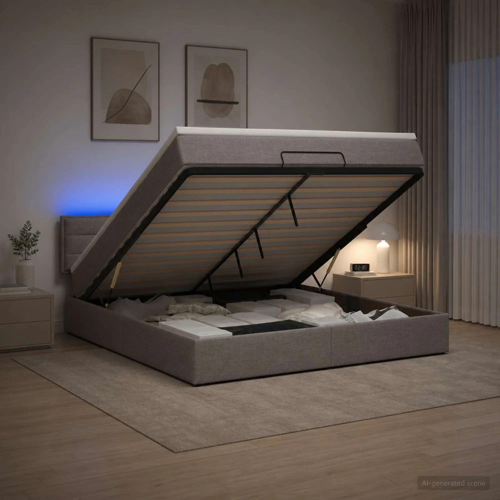 Otmana lova su matracsu ir LED Taupe 140 x 190 cm Audinys