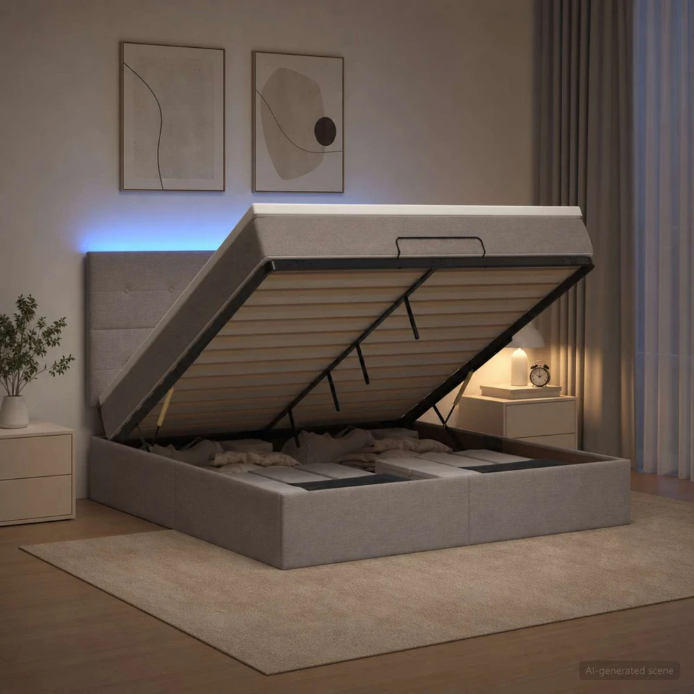 Otmana lova su matracsu ir LED Taupe 140 x 190 cm Audinys