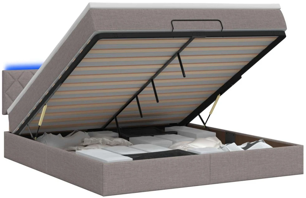 Otmana lova su matracsu ir LED Taupe 140 x 200 cm Audinys