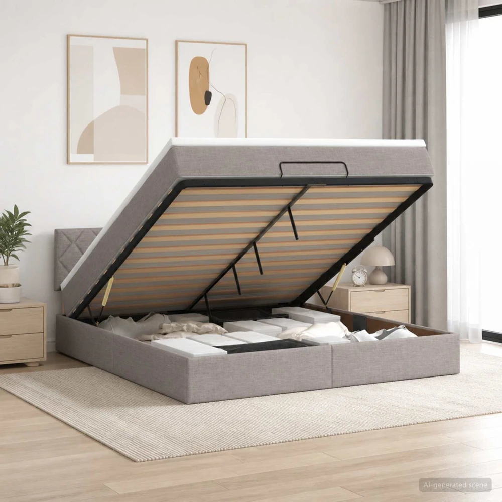 Otmana lova su matracsu ir LED Taupe 140 x 190 cm Audinys