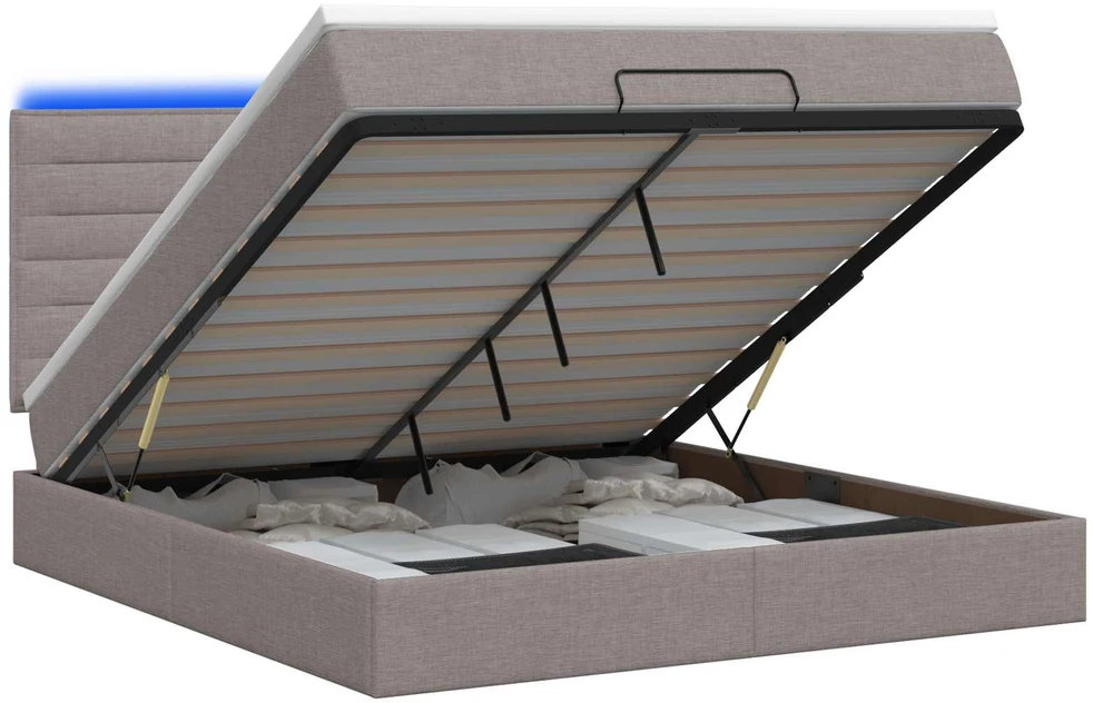 Otmana lova su matracsu ir LED Taupe 140 x 190 cm Audinys