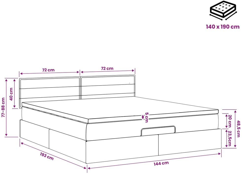 Otmana lova su matracsu ir LED Taupe 140 x 190 cm Audinys