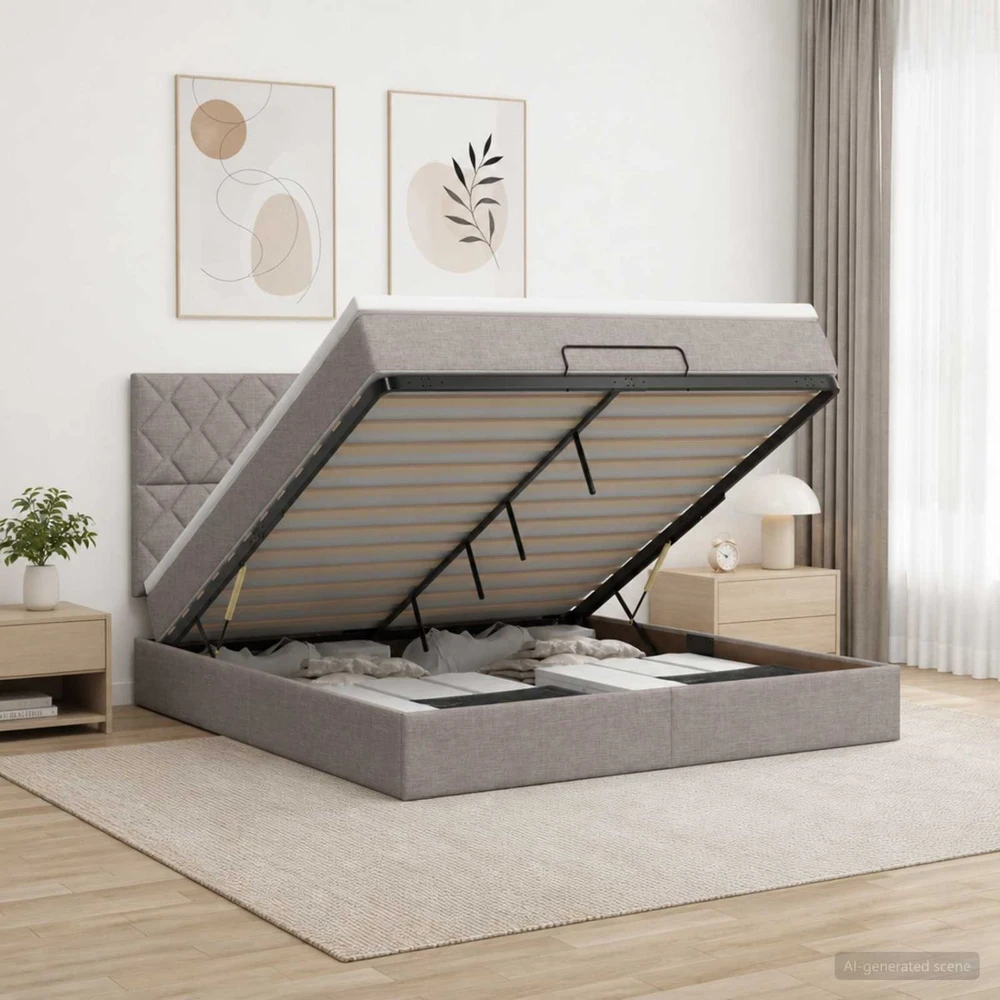 Otmana lova su matracsu ir LED Taupe 140 x 190 cm Audinys