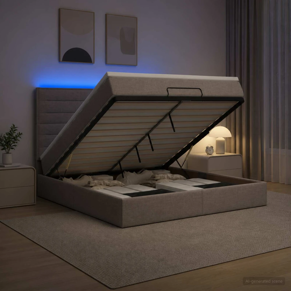 Otmana lova su matracsu ir LED Taupe 140 x 190 cm Audinys