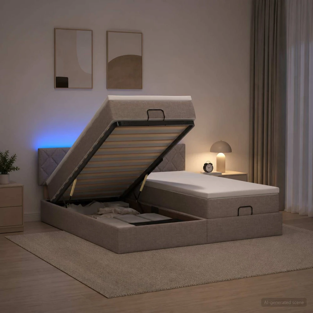 Otmana lova su matracsu ir LED Taupe 160 x 200 cm Audinys