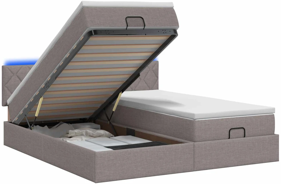 Otmana lova su matracsu ir LED Taupe 160 x 200 cm Audinys