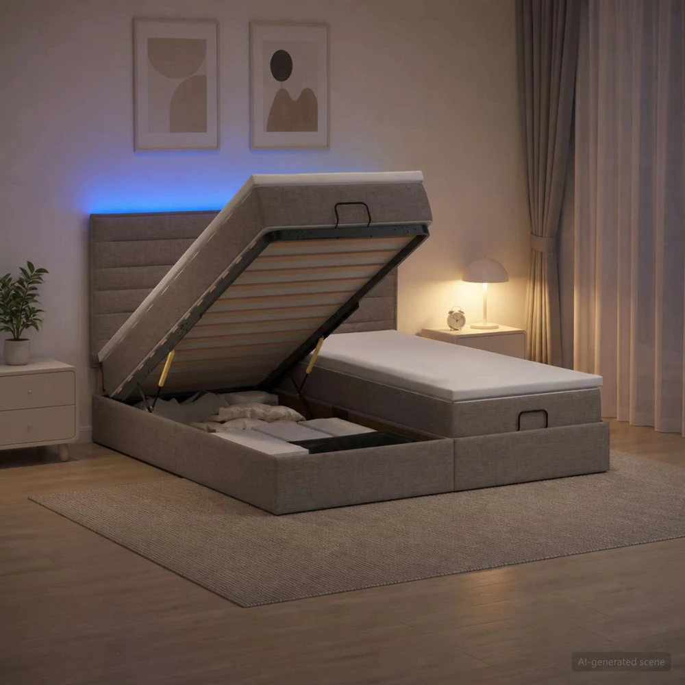 Otmana lova su matracsu ir LED Taupe 160 x 200 cm Audinys