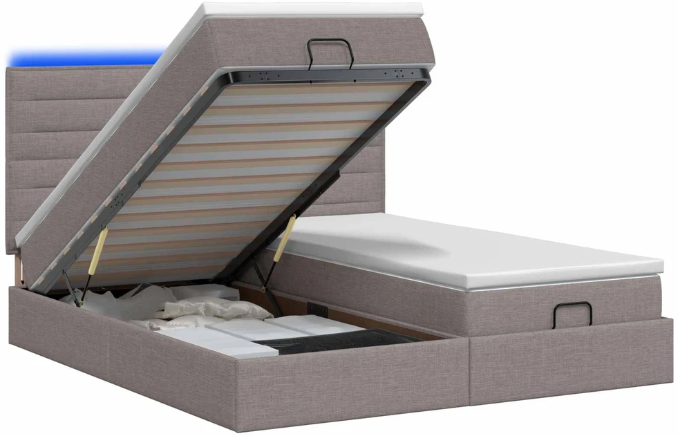 Otmana lova su matracsu ir LED Taupe 160 x 200 cm Audinys