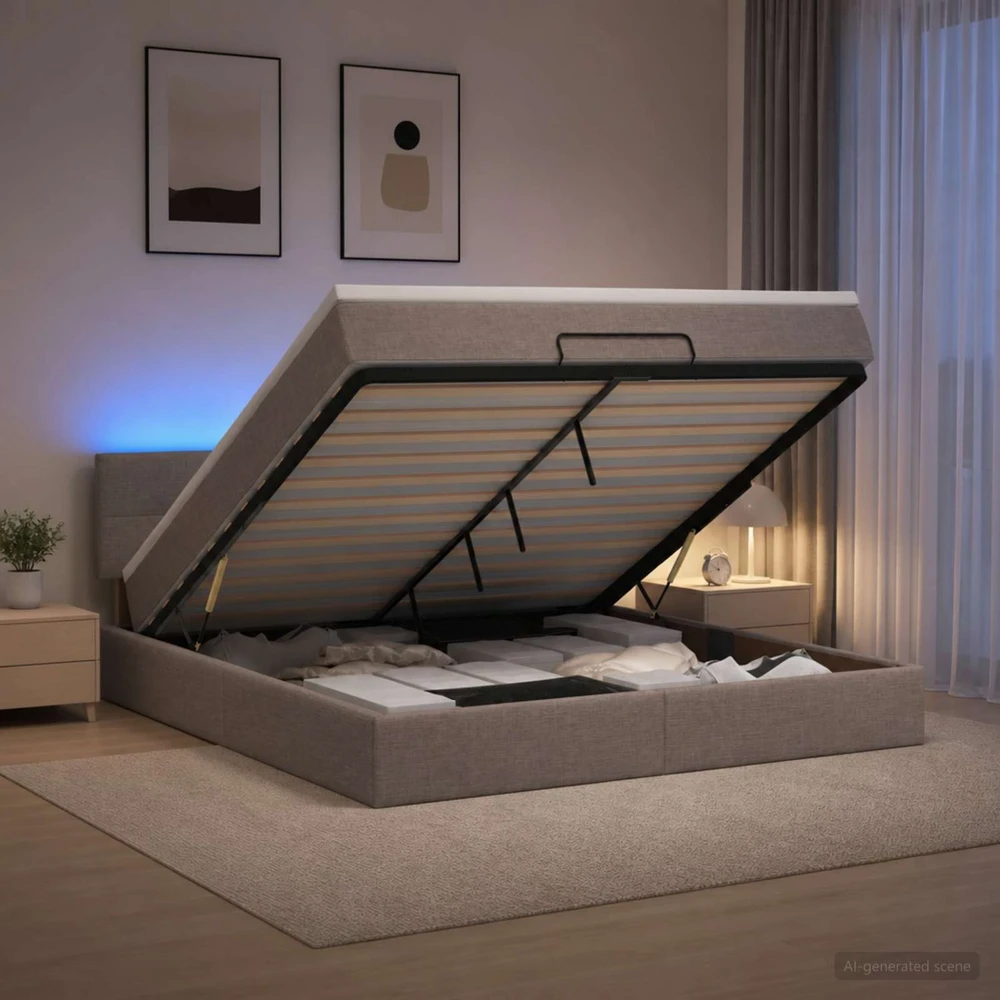 Otmana lova su matracsu ir LED Taupe 180 x 200 cm Audinys