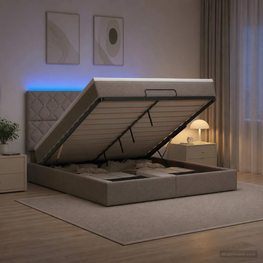 Otmana lova su matracsu ir LED Taupe 180 x 200 cm Audinys
