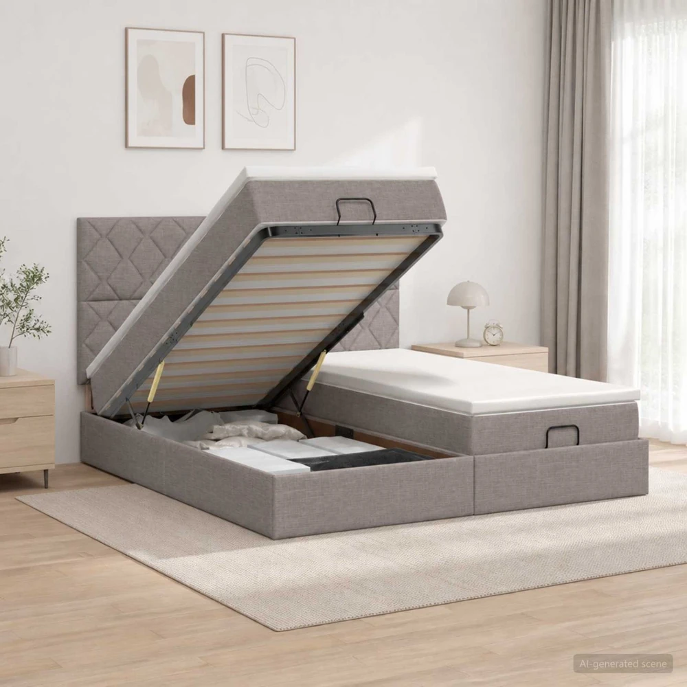 Otmana lova su matracsu ir LED Taupe 180 x 200 cm Audinys