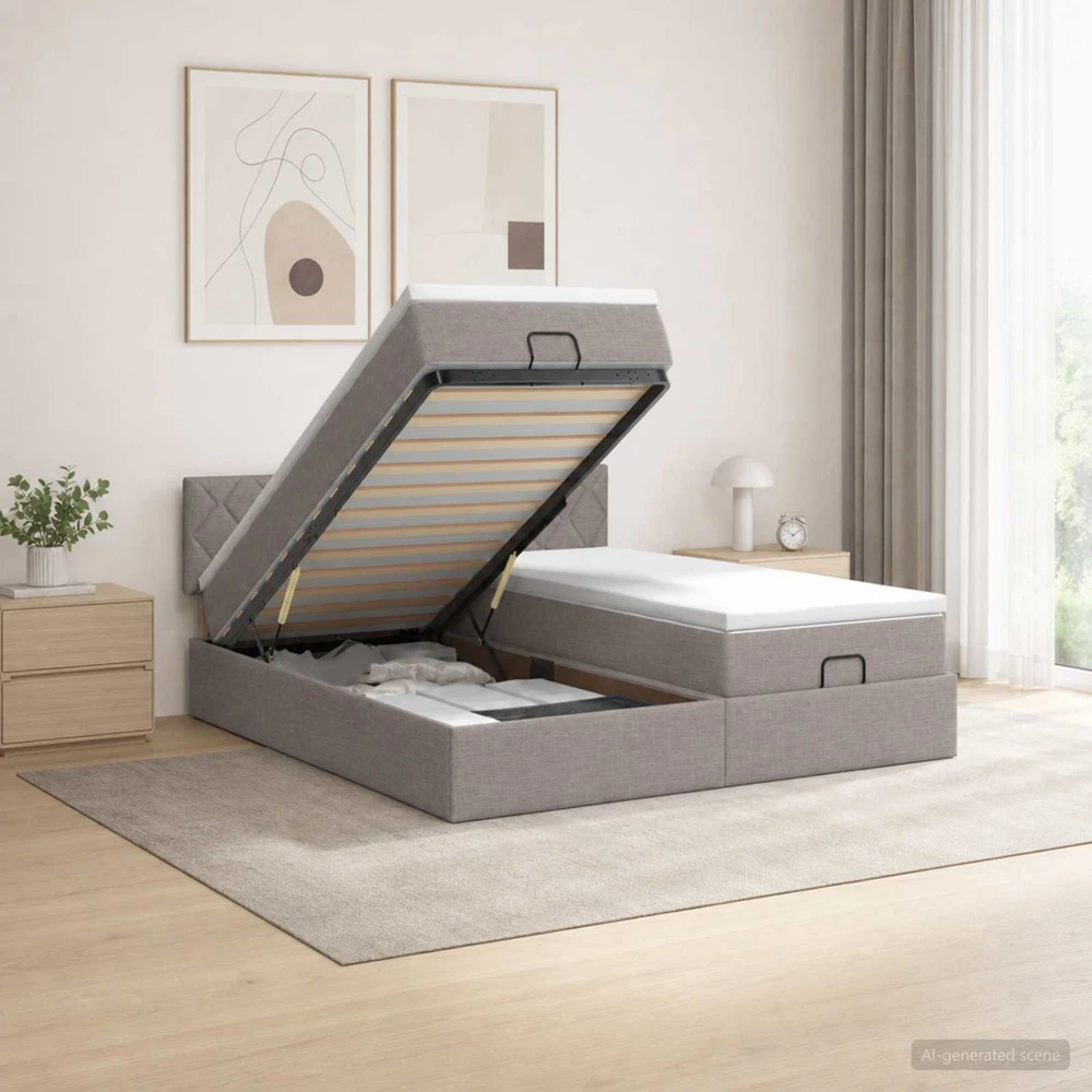 Otmana lova su matracsu ir LED Taupe 180 x 200 cm Audinys