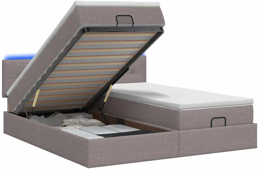 Otmana lova su matracsu ir LED Taupe 180 x 200 cm Audinys
