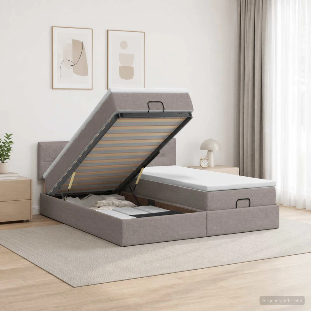 Otmana lova su matracsu ir LED Taupe 180 x 200 cm Audinys