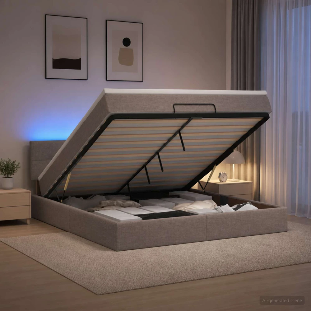 Otmana lova su matracsu ir LED Taupe 180 x 200 cm Audinys