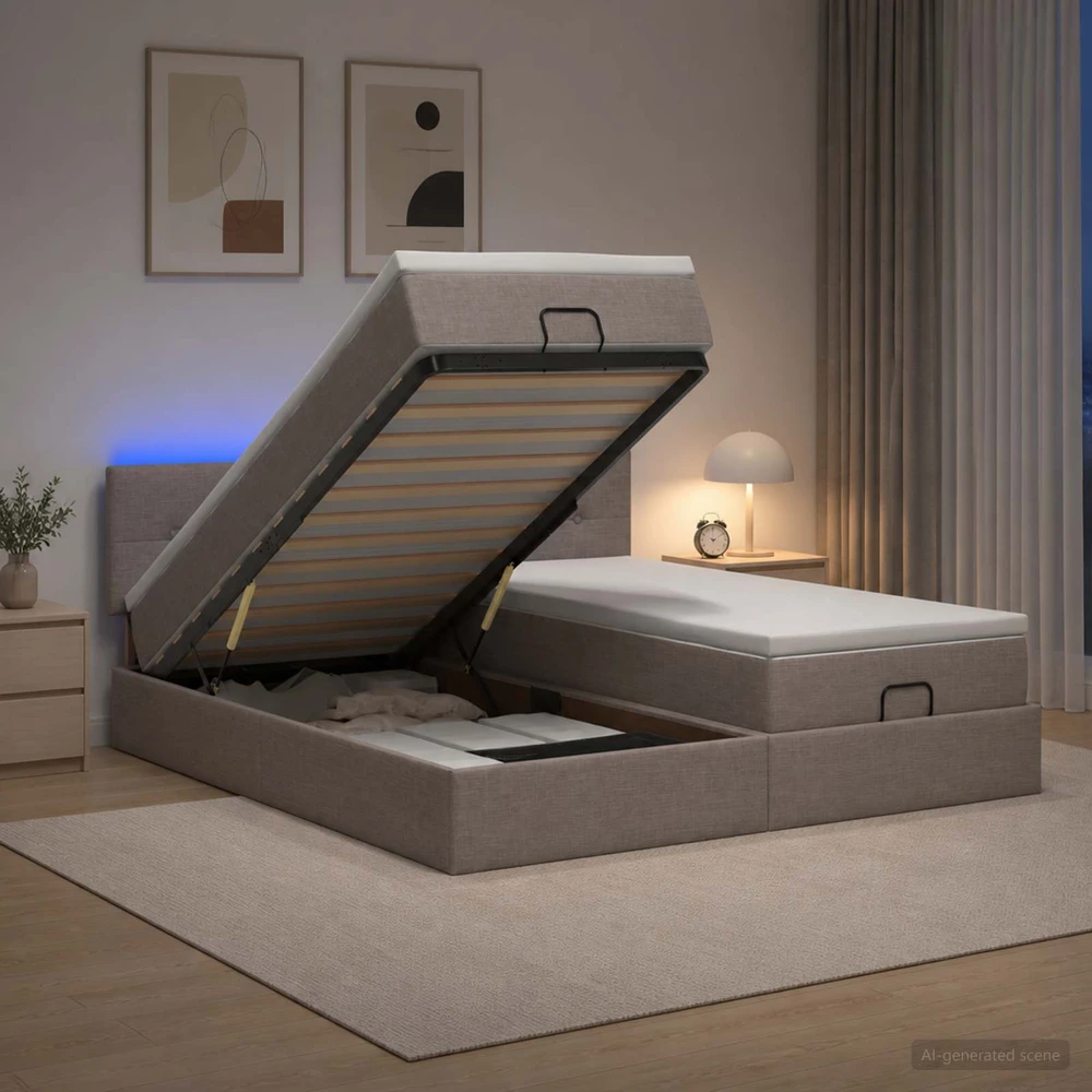 Otmana lova su matracsu ir LED Taupe 180 x 200 cm Audinys