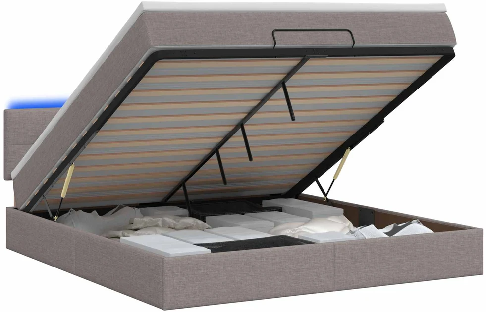 Otmana lova su matracsu ir LED Taupe 180 x 200 cm Audinys