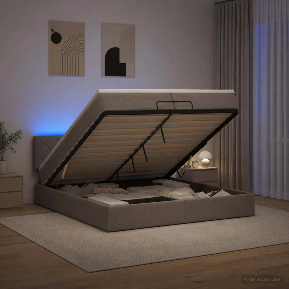 Otmana lova su matracsu ir LED Taupe 200 x 200 cm Audinys