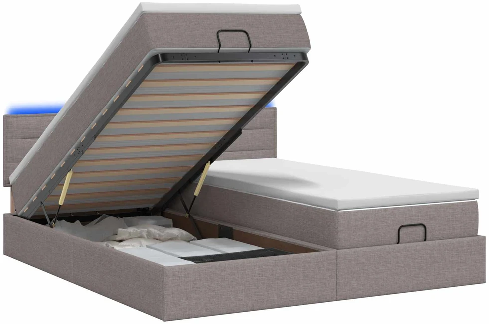 Otmana lova su matracsu ir LED Taupe 200 x 200 cm Audinys