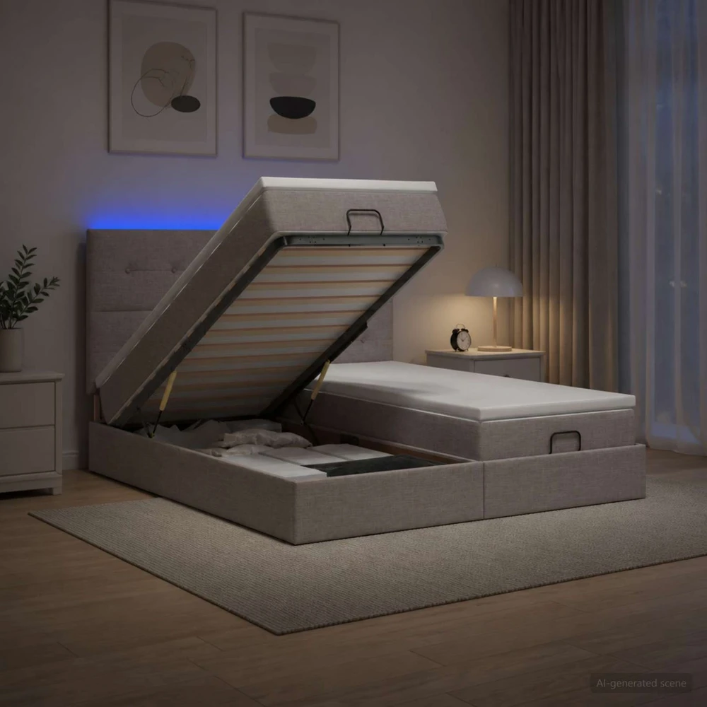 Otmana lova su matracsu ir LED Taupe 200 x 200 cm Audinys