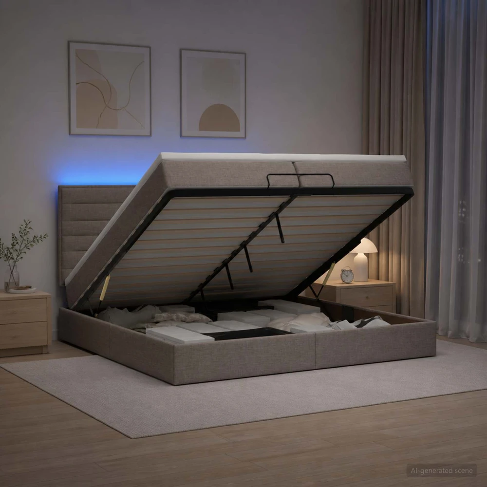 Otmana lova su matracsu ir LED Taupe 200 x 200 cm Audinys