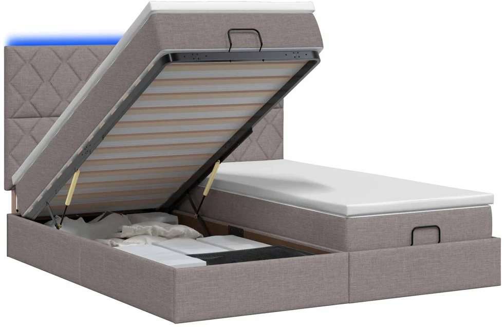 Otmana lova su matracsu ir LED Taupe 200 x 200 cm Audinys