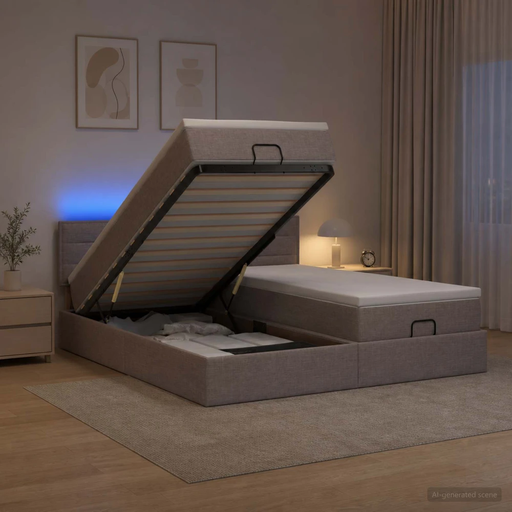 Otmana lova su matracsu ir LED Taupe 200 x 200 cm Audinys