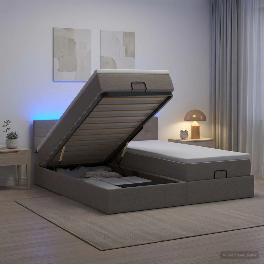 Otmana lova su matracsu ir LED Taupe 200 x 200 cm Audinys