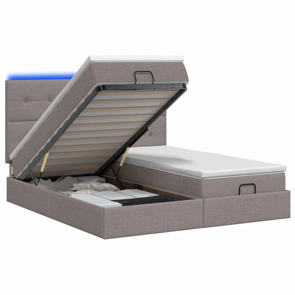 Otmana lova su matracsu ir LED Taupe 200 x 200 cm Audinys