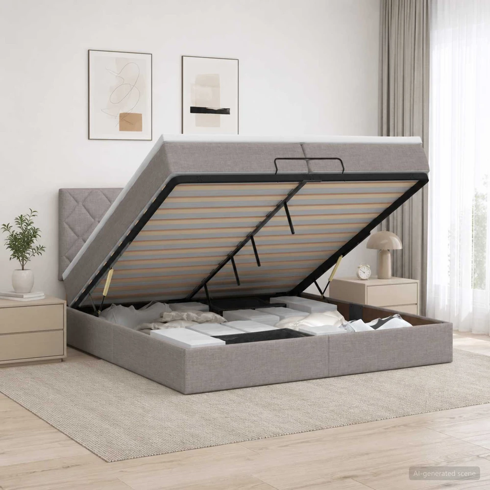 Otmana lova su matracsu ir LED Taupe 200 x 200 cm Audinys