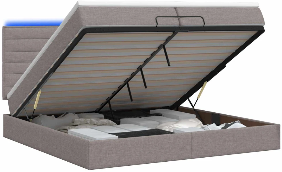 Otmana lova su matracsu ir LED Taupe 200 x 200 cm Audinys