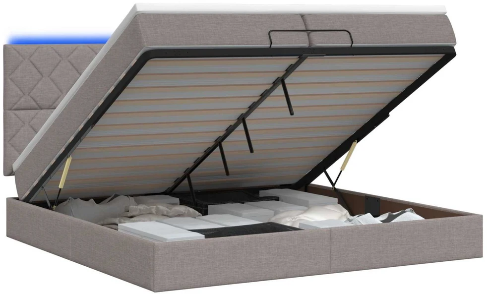 Otmana lova su matracsu ir LED Taupe 200 x 200 cm Audinys