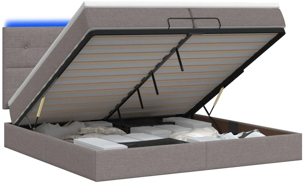 Otmana lova su matracsu ir LED Taupe 200 x 200 cm Audinys