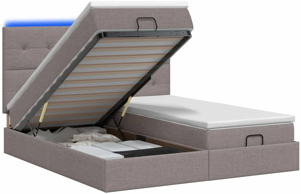 Otmana lova su matracsu ir LED Taupe 200 x 200 cm Audinys