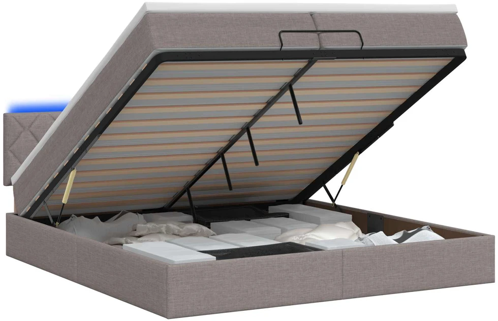 Otmana lova su matracsu ir LED Taupe 200 x 200 cm Audinys