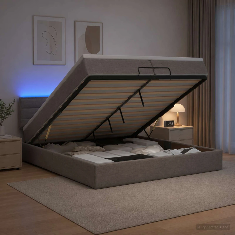 Otmana lova su matracsu ir LED Taupe 200 x 200 cm Audinys