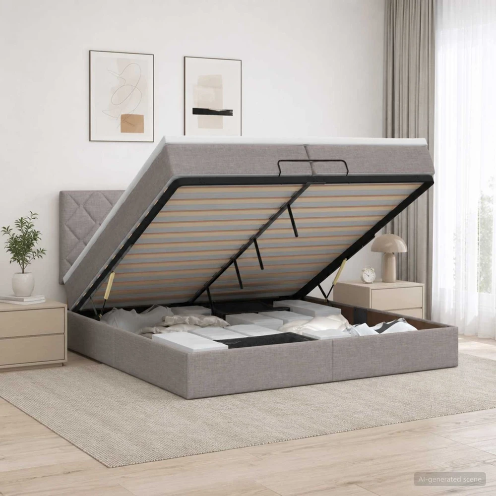 Otmana lova su matracsu ir LED Taupe 200 x 200 cm Audinys