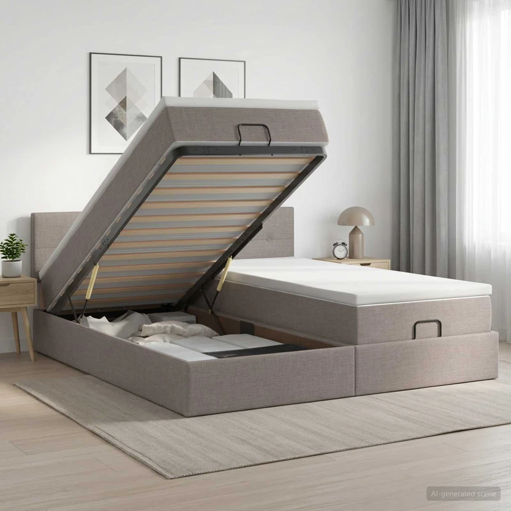 Otmana lova su matracsu ir LED Taupe 200 x 200 cm Audinys