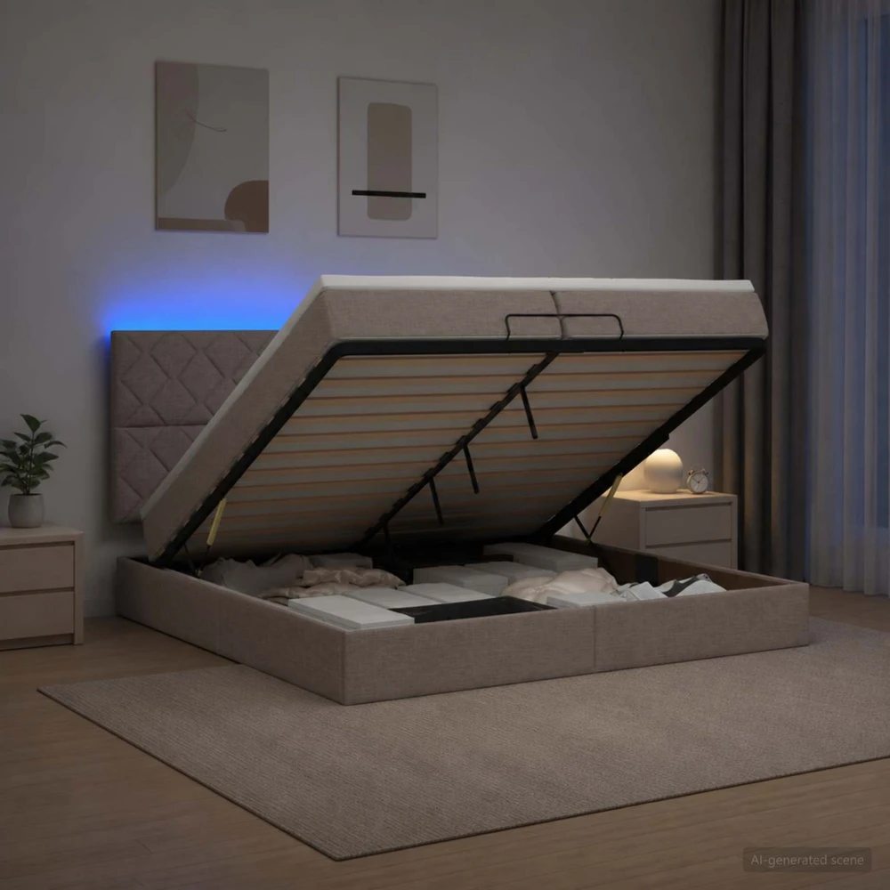 Otmana lova su matracsu ir LED Taupe 200 x 200 cm Audinys