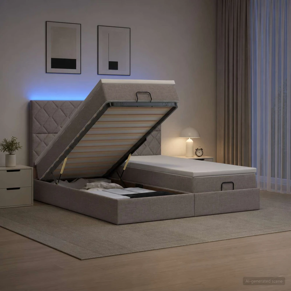 Otmana lova su matracsu ir LED Taupe 200 x 200 cm Audinys