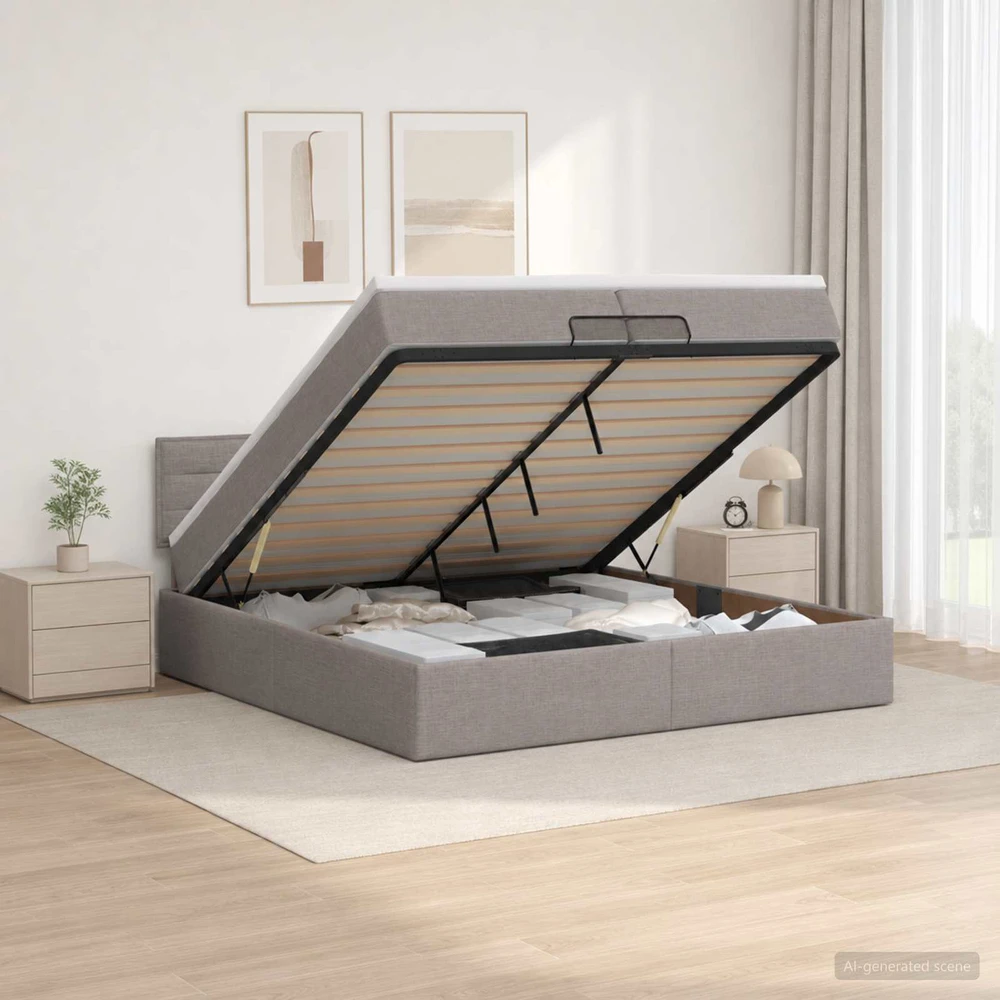 Otmana lova su matracsu ir LED Taupe 200 x 200 cm Audinys
