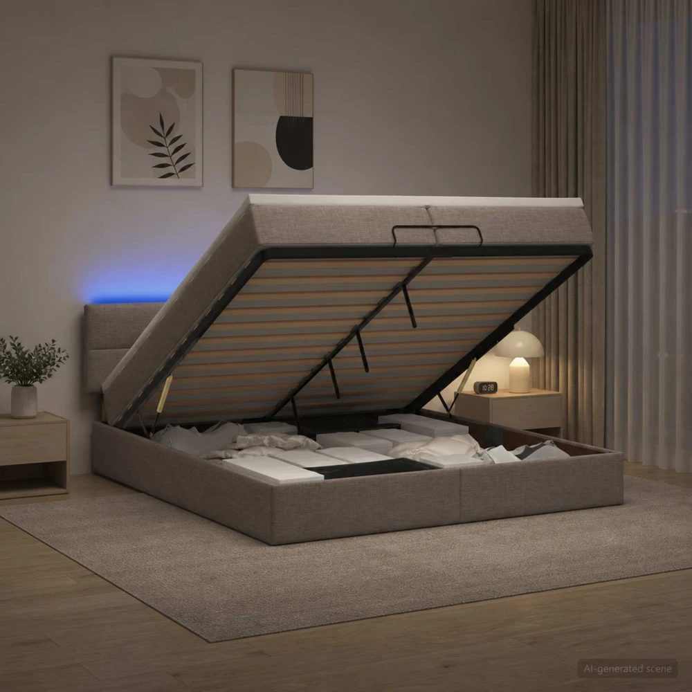 Otmana lova su matracsu ir LED Taupe 200 x 200 cm Audinys