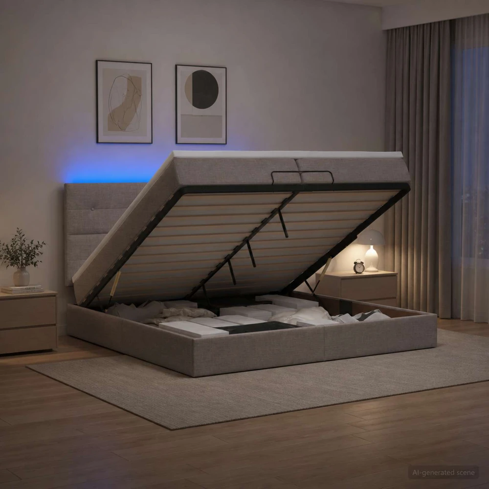 Otmana lova su matracsu ir LED Taupe 200 x 200 cm Audinys