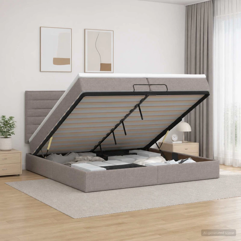 Otmana lova su matracsu ir LED Taupe 200 x 200 cm Audinys