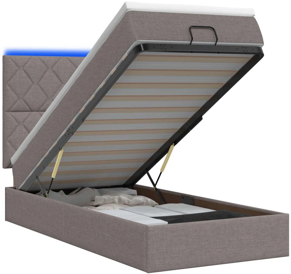Otmana lova su matracsu ir LED Taupe 80 x 200 cm Audinys