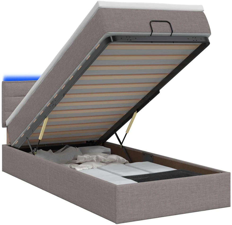Otmana lova su matracsu ir LED Taupe 80 x 200 cm Audinys